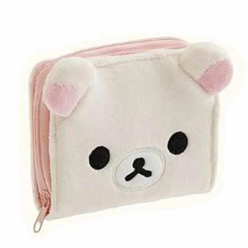 Rilakkuma Korilakkuma portefeuille en peluche sac à main dessin animé ours visage mignon portefeuilles courts pour femmes filles blanc Kawaii sacs à main pinces à billets