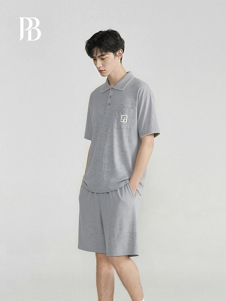 Men's Modal Sleepwear Short Sleeve Home Clothes Soft Comfortable Letter Print Lightweight Summer Pajamas Breathable Sweat-wic...