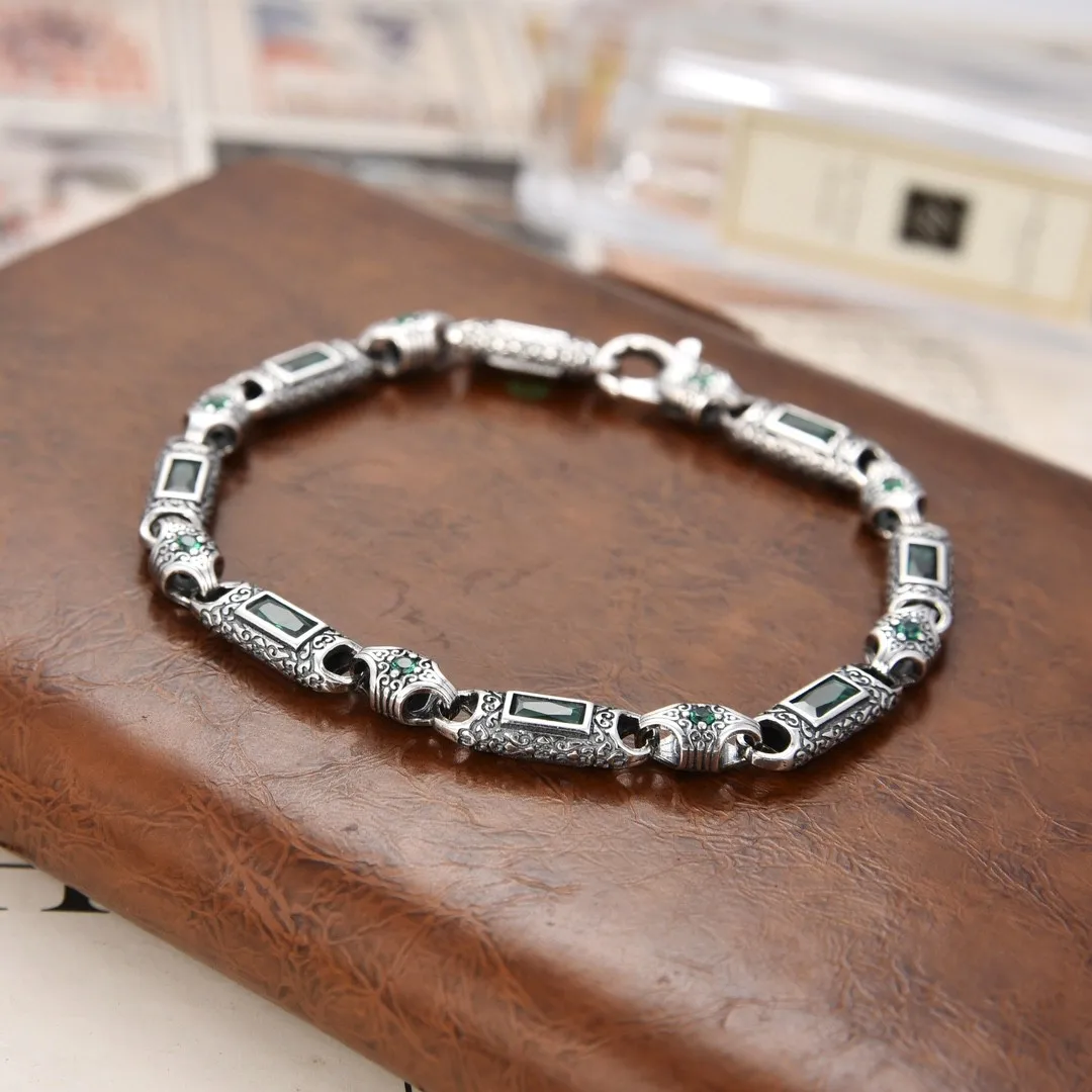silver tang grass pattern bracelet men and women fashion tang grass pattern turkish style gridsaccessible luxury hand jewelry
