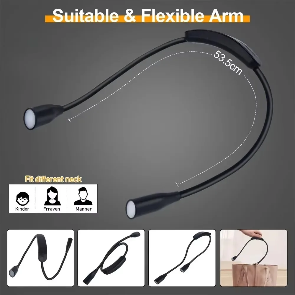 360° Flexible Gooseneck Neck LED Book Light Rechargeable Eye Protection Study Night Lamp for Travel Bedroom Dorm