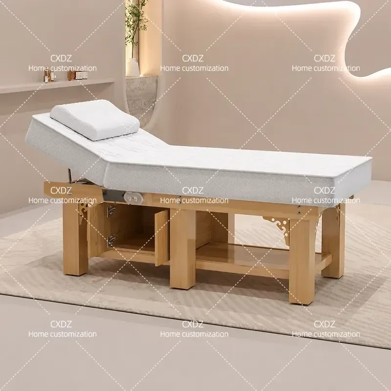 Electric Latex Beauty Bed with Belt Heating Solid Wood Frame for Tattoo Eyebrow Embroidery and Physiotherapy Treatment