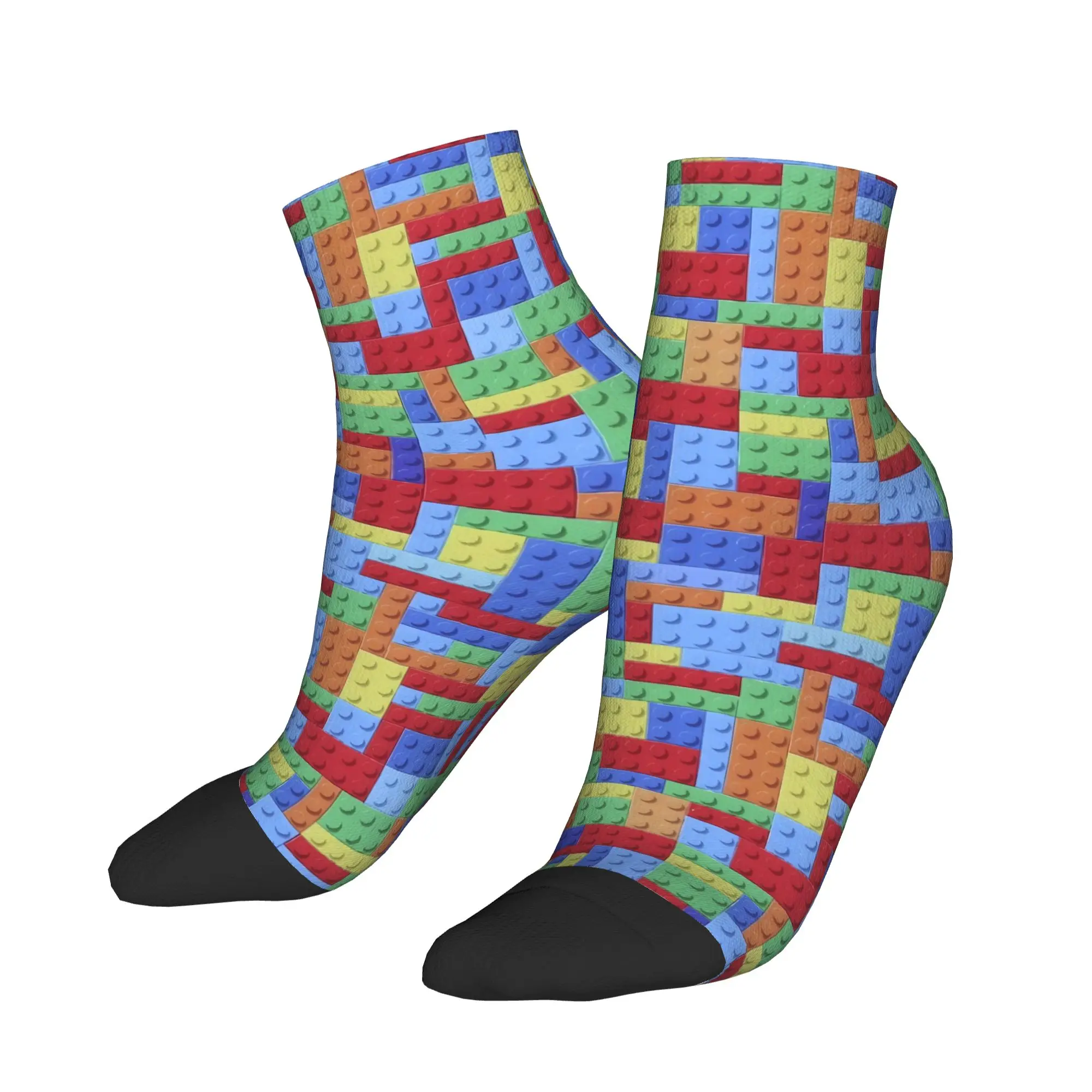 Pastel Building Blocks Pattern Casual Socks For Men's  Fashion High Quality Ankle Socks Autumn Climbing Pattern Anti-Slip Sock