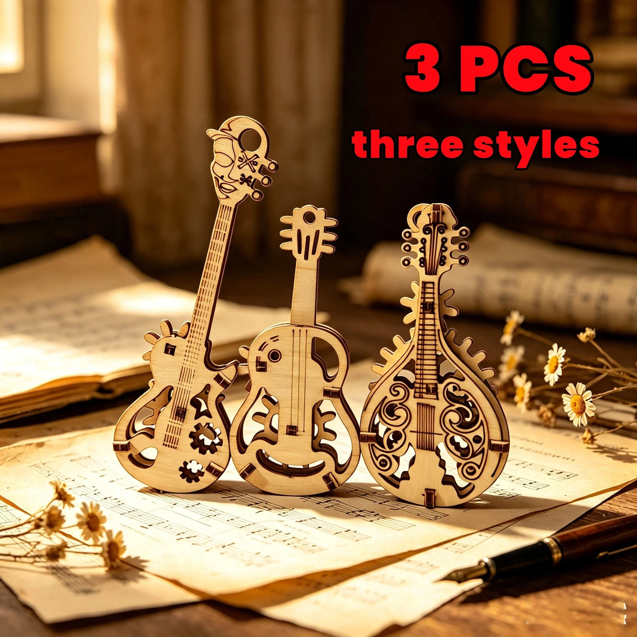 3D Openwork Musical Instrument DIY Assembly Decorative Set (3-Piece), Perfect as a Gift for Anniversaries and Holidays