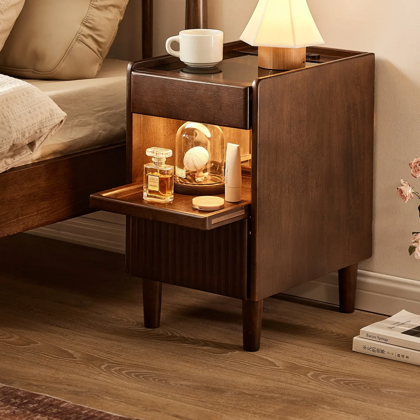 Solid wood bedside table extremely narrow 25cm narrow side cabinet ultra-narrow bed side narrow crevice cabinet small household