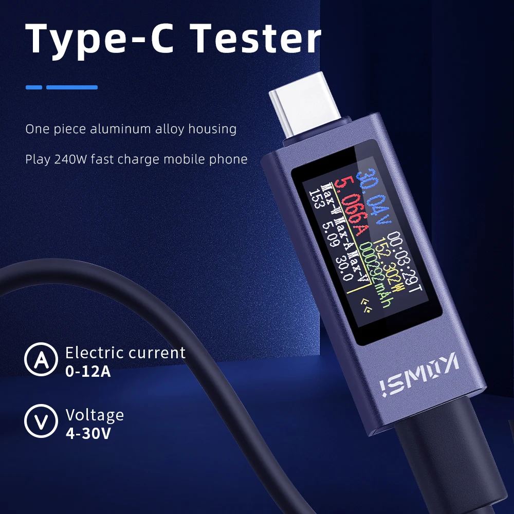 KWS Typ-C Ladetester DC 4-30V 0-12A Digital Voltmeter Spannung Strom Meter Amperemeter Power Bank Telefon Ladegerät Anzeige – Detail 23