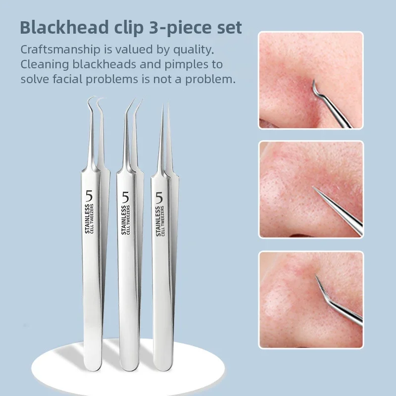 3PCS Ultra Fine No 5 Cell Pimples Black Head Clip Tweezers Beauty Salon Special Scraping Closing Artifact Acne Needle Tool Stain