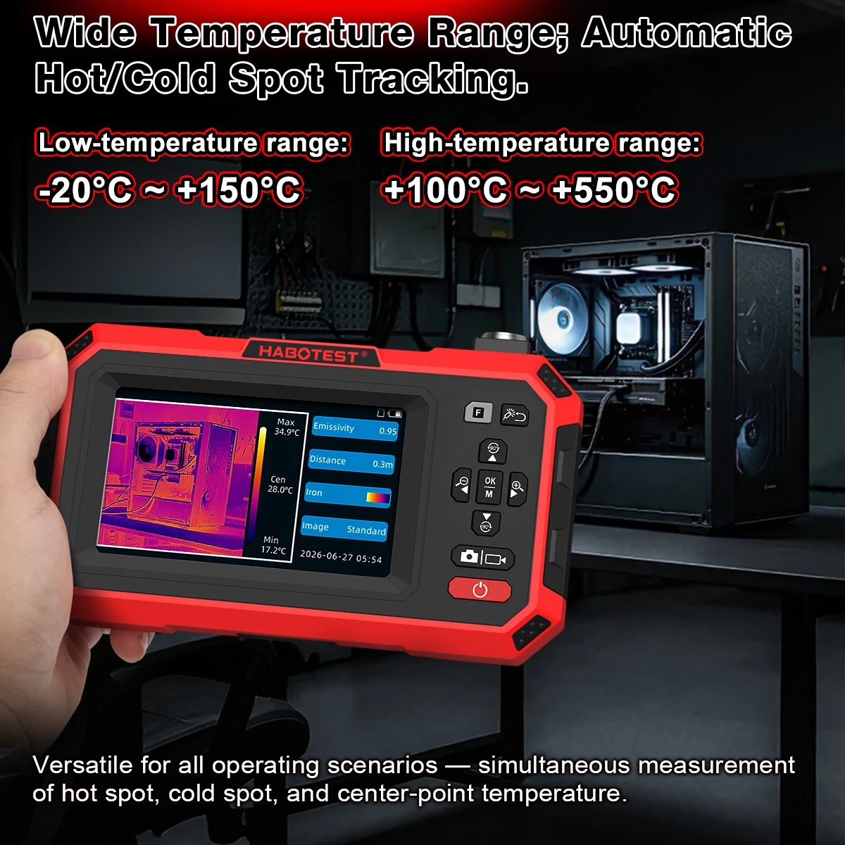 HT669IR 2-in-1 Infrared Thermal Imaging Endoscope 720P Borescope Camera Super Res 192x192 3m Cable 4.3
