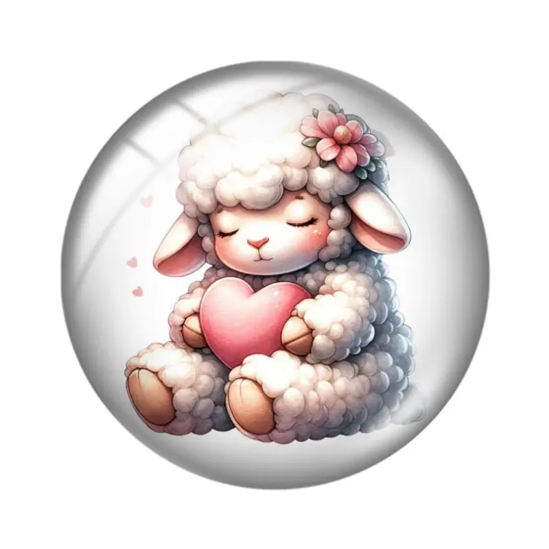 ألوان مائية لطيف الأغنام 10 قطعة mix18mm/20 مللي متر/25 مللي متر صورة مستديرة الزجاج كابوشون التجريبي ظهر مسطح صنع النتائج