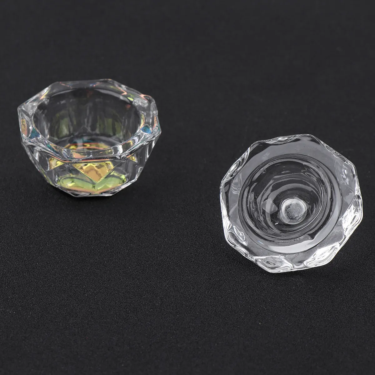 2Pcs Nail Art Glass Crystal Mini Octagon Small Durable Acrylic Liquid Powder Mixing Tiny Cup for Salon Use Nail Glass Cup