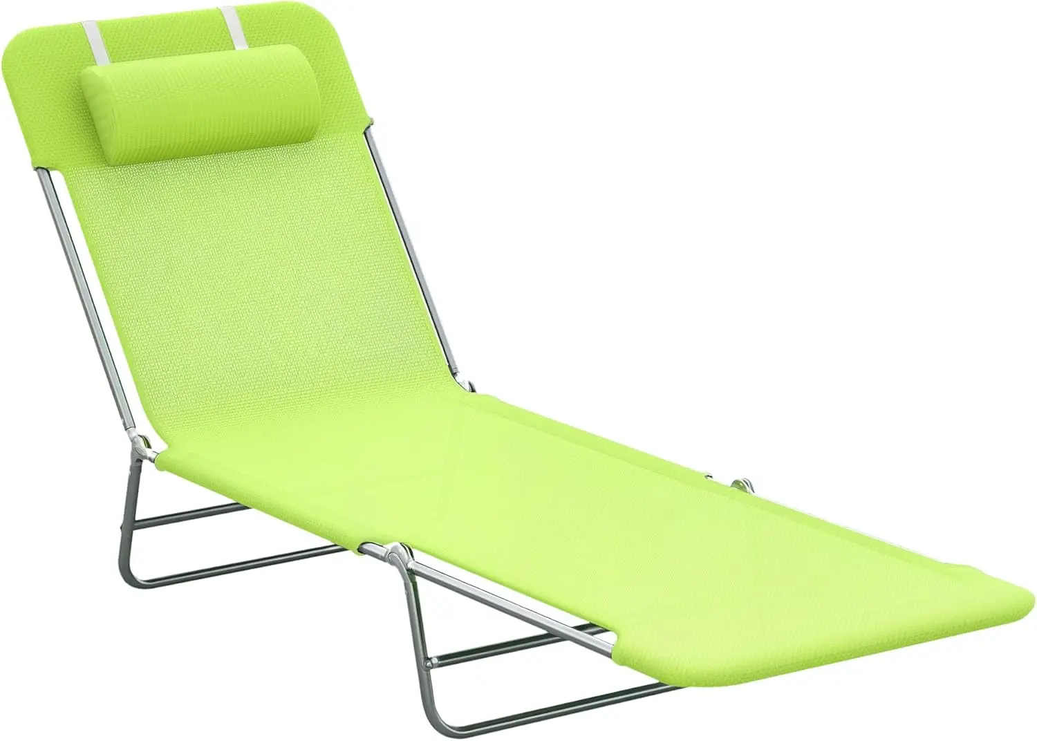 

Folding Chaise Lounge with Pillow, Reclining Back, Steel Frame & Breathable Mesh for Beach, Yard, Patio - Green