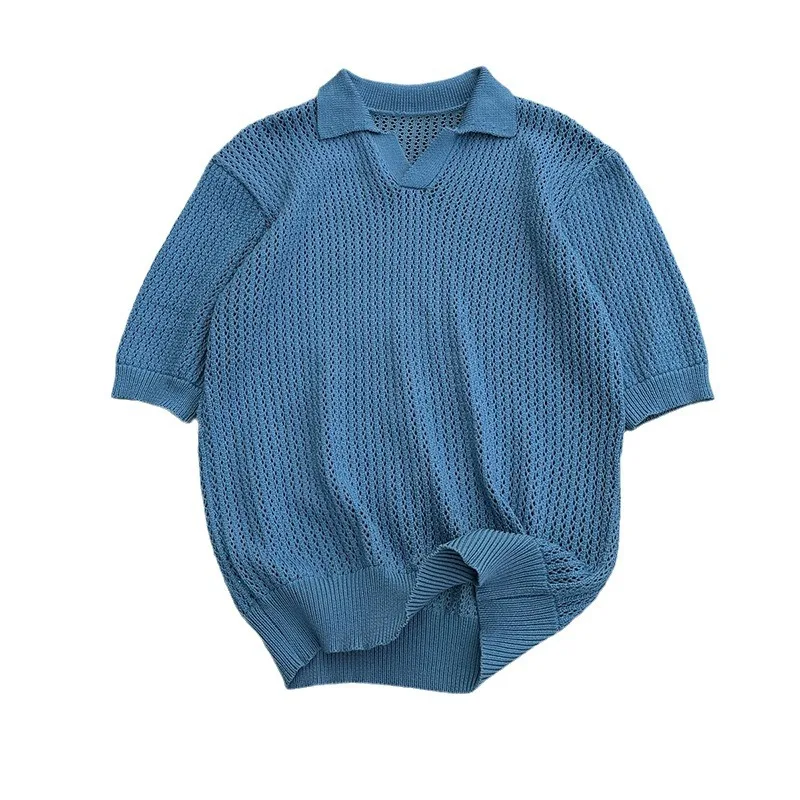 

Новая вязаная футболка-поло с коротким рукавом для мальчиков, летняя, в американском уличном стиле, с отложным воротником, 2026