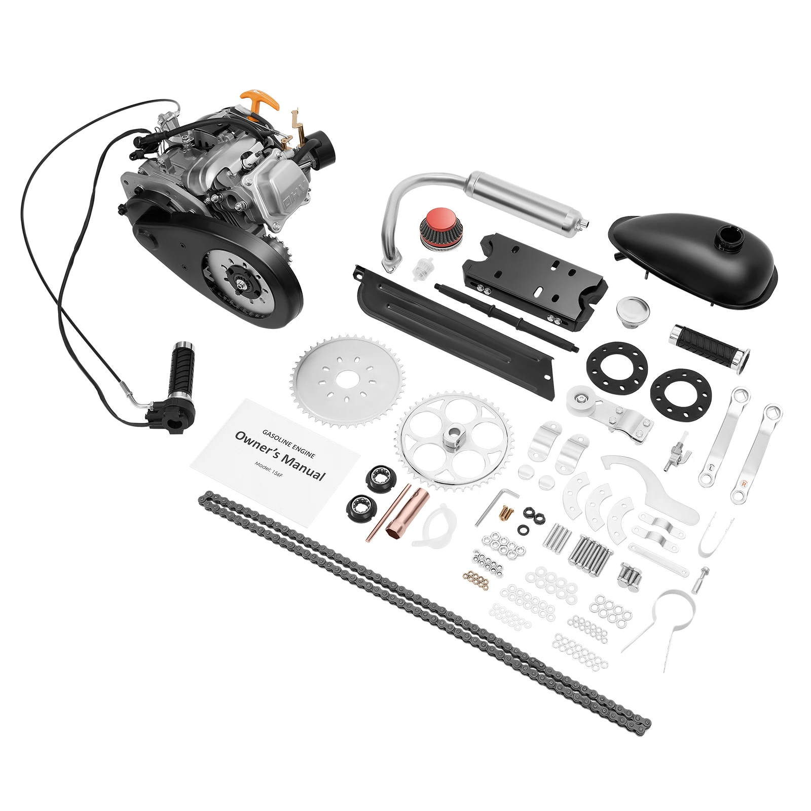 100cc 3.5HP Motorized Bike Engine Kit Single Cylinder 4-Stroke Gasoline Engine Scooter Chain Kit For Mountain Bikes 3600rpm