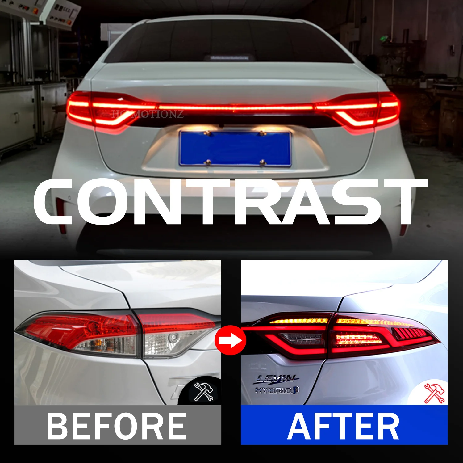 HCMOTIONZ Auto-Rückleuchten, Montage 2020 2021, Levin SE LE DRL, Animation, Voll-LED-Rückleuchten für Corolla US