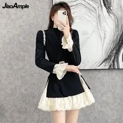 Women's Spring Autumn Elegant Black Blazer Mini Skirts 1 or 2 Piece Dress Set Korean Office Lady Elegant Set Auger Jacket Outfit