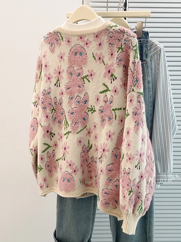 Thiened 캐주얼 니트웨어 아우터웨어 라운드 넥 다용도 대형 사이즈 루즈핏 가을 겨울 신상 여성 패션 스웨터...