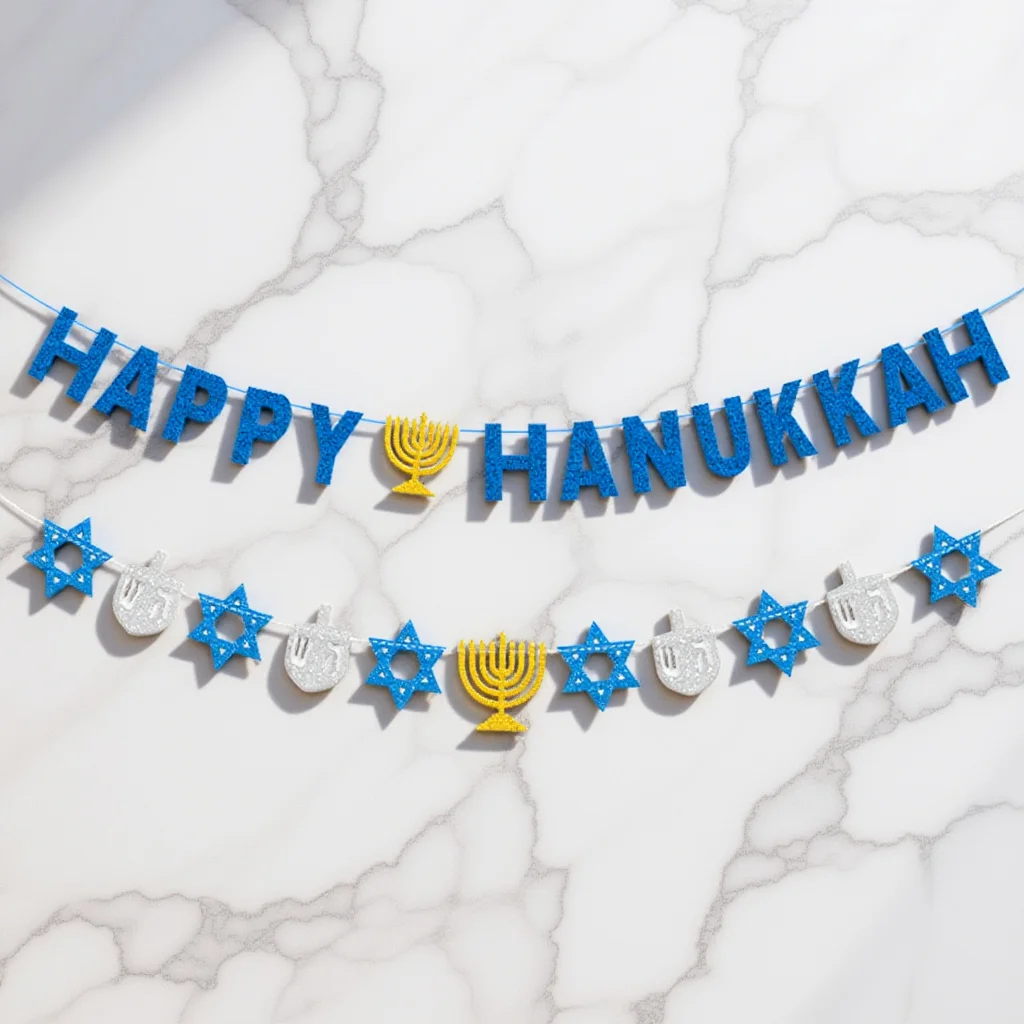 

2Pcs Hanukkah Decorations Garlands Bunting Festival Hanging Banners for Front Door Buffet Tables Mantel Fireplace