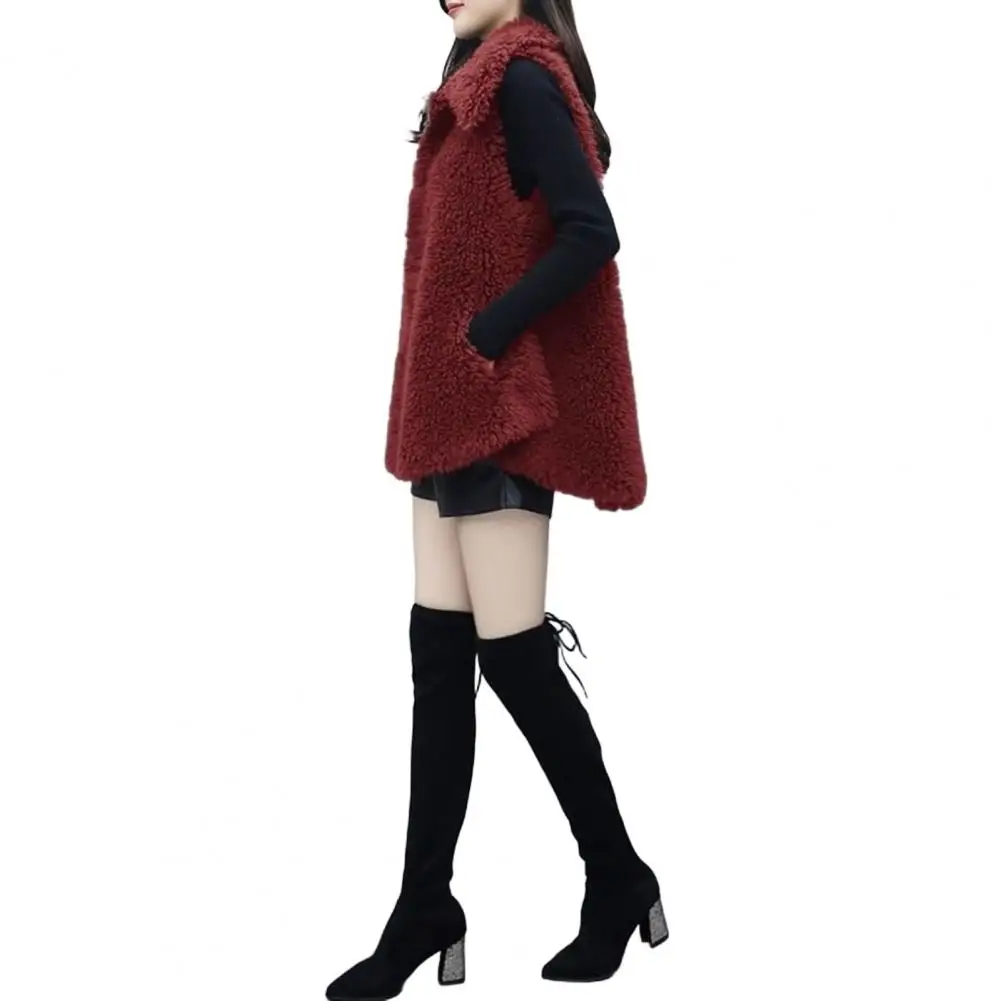 

Women Polyester Vest Cozy Faux Fur Vest for Women Lapel Fleece Jacket with Pockets Winter Warm Open Front Cardigan for Women