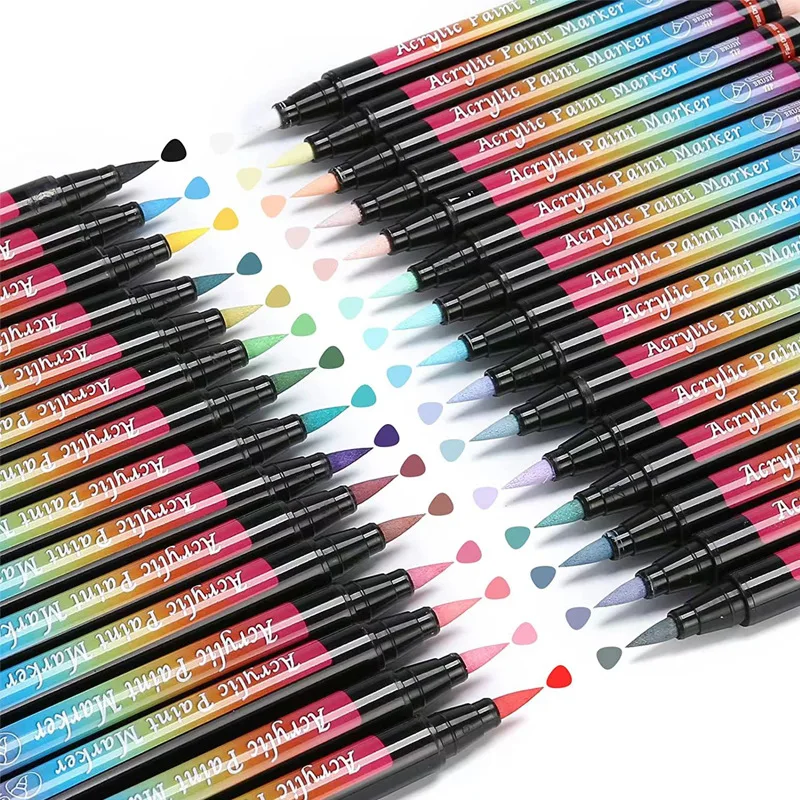 Soft Brush Tip Nib Head Watercolor Powder Acrylic Marker Set Color Ceramic Graffiti Marker For Painting Coloring Sketching