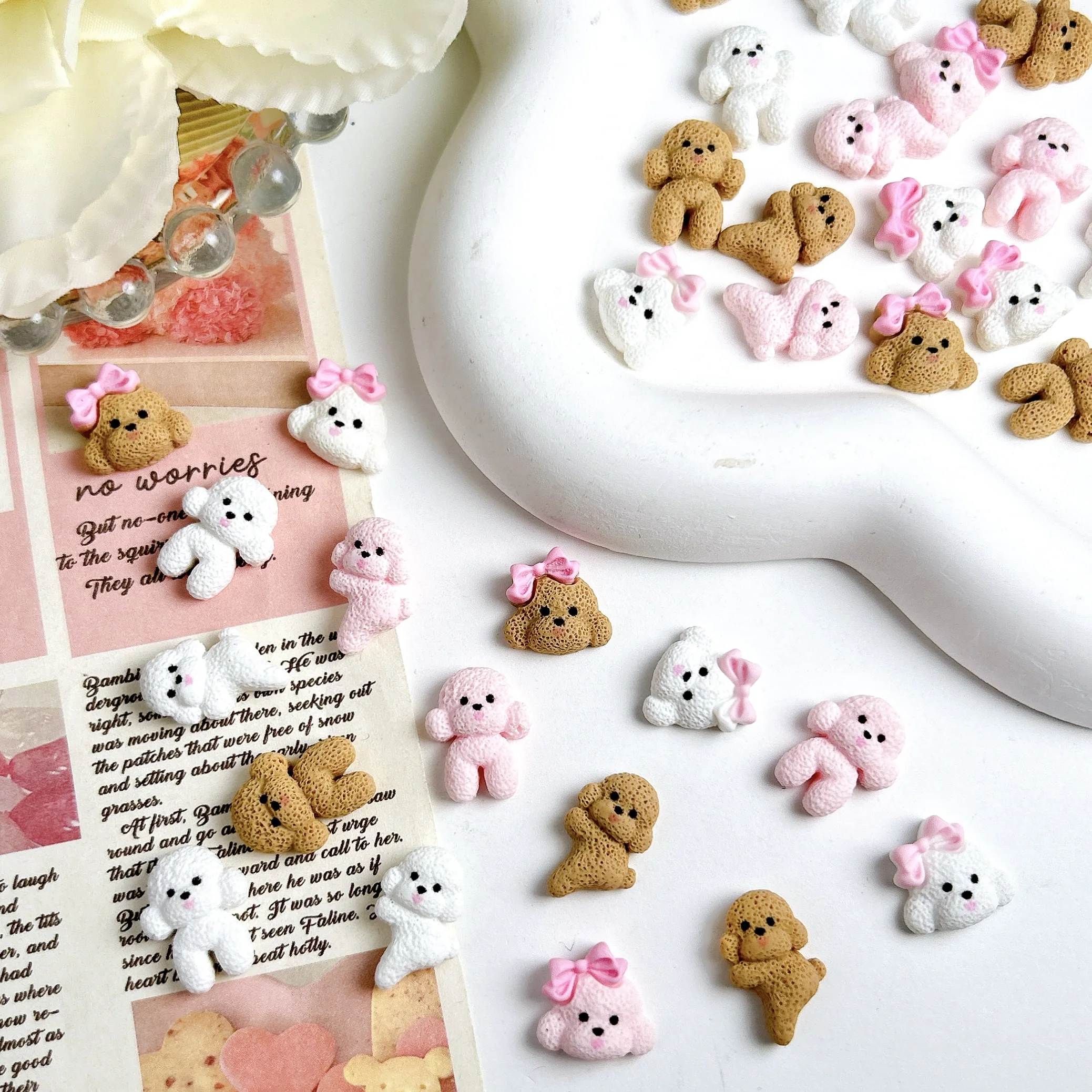 30PCS Kawaii Bow Puppy Nail Charms image