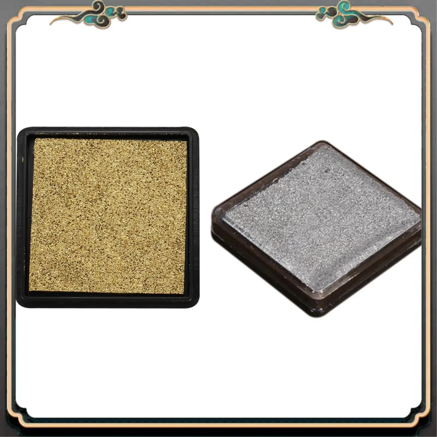 ASMA-2Pcs Ink Pad Stamp Pad For Wedding Letter Document, Golden & Silver