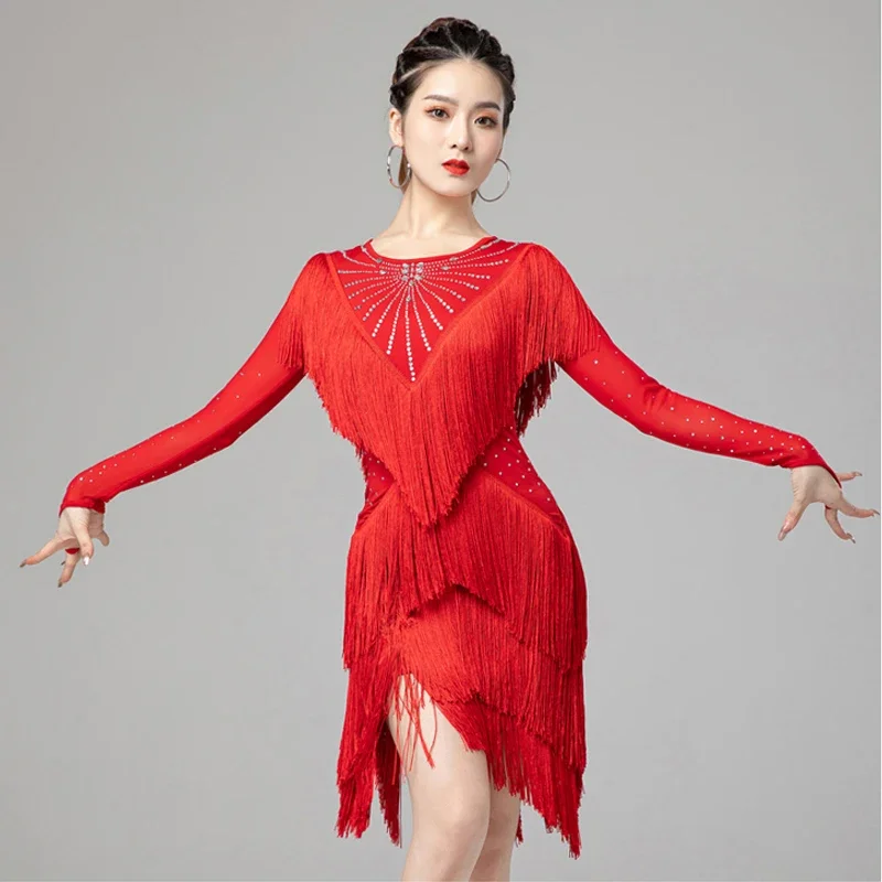 Kostiumy damskie na imprezę festiwalową Kobiety Konkurs Gładka huśtawka balowa Salsa Rumba Sukienka do tańca latynoskiego