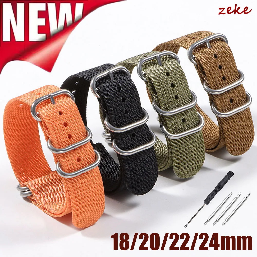 Premium-Nylon-Uhrenarmband, geripptes Armband, 18 mm, 20 mm, 22 mm, 24 mm, militärisches ballistisches Stoff-Ersatzarmband, Armeegrün, schwarze Gürtel