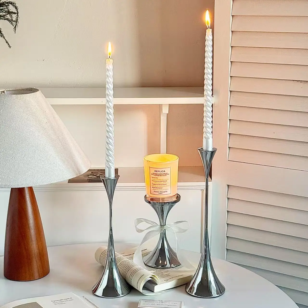 Nordic French Silver Candle Holder Personalized Design Simple Ornament Wedding Western Restaurant Home Soft Decoration