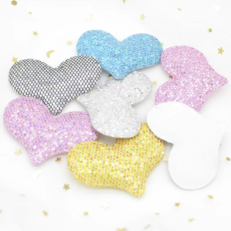 Fashion 12Pcs Glitter Colorful Sequins Padded Patches Heart Applique for DIY Girl Hat Decor Headwear Hair Clips Accessories
