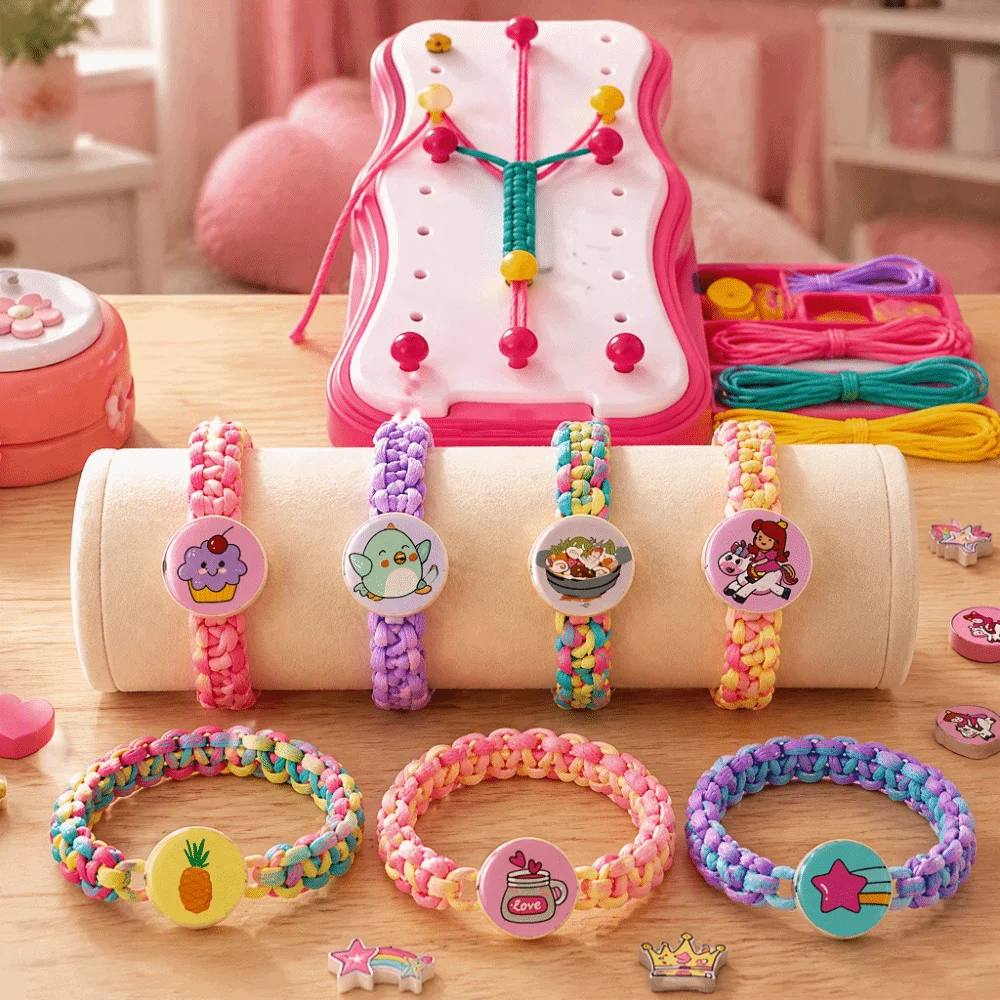 Puzzle Umbrella Rope Bracelet Weaver Set Hand Rope Weaver Pretend Play Handmade Pretend Play Colorful Rope Easy To Use