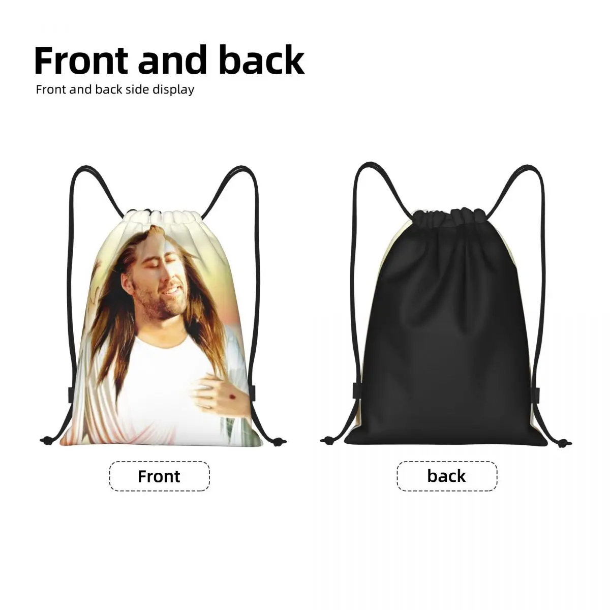 Nicolas Cage Drawstring Backpack Women Men Gym Sport Sackpack Foldable Jesus Meme Shopping Bag Sack