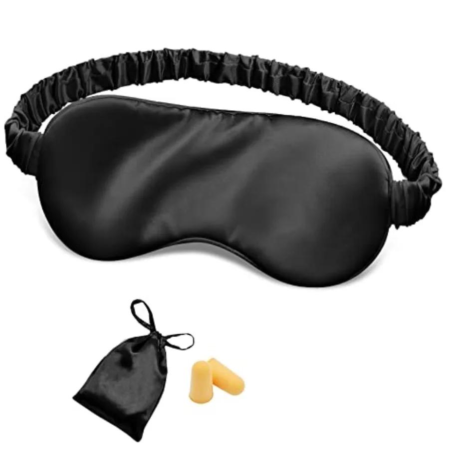 

Silk Sleep Mask Eye Mask Blindfold with Double Layer Silk Filling and Elastic Strap for Full Night's Sleep, Travel and Nap, Sof