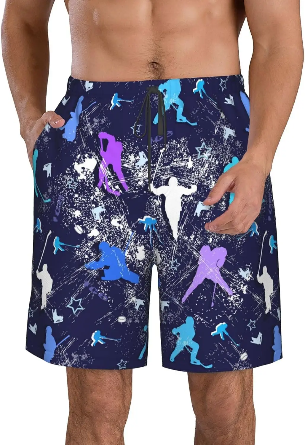 Breast Cancer Awareness Ribbon Floral Men's Hawaiian Beach Shorts Quick Dry Swim Trunks Elastic Swimwear with Pockets