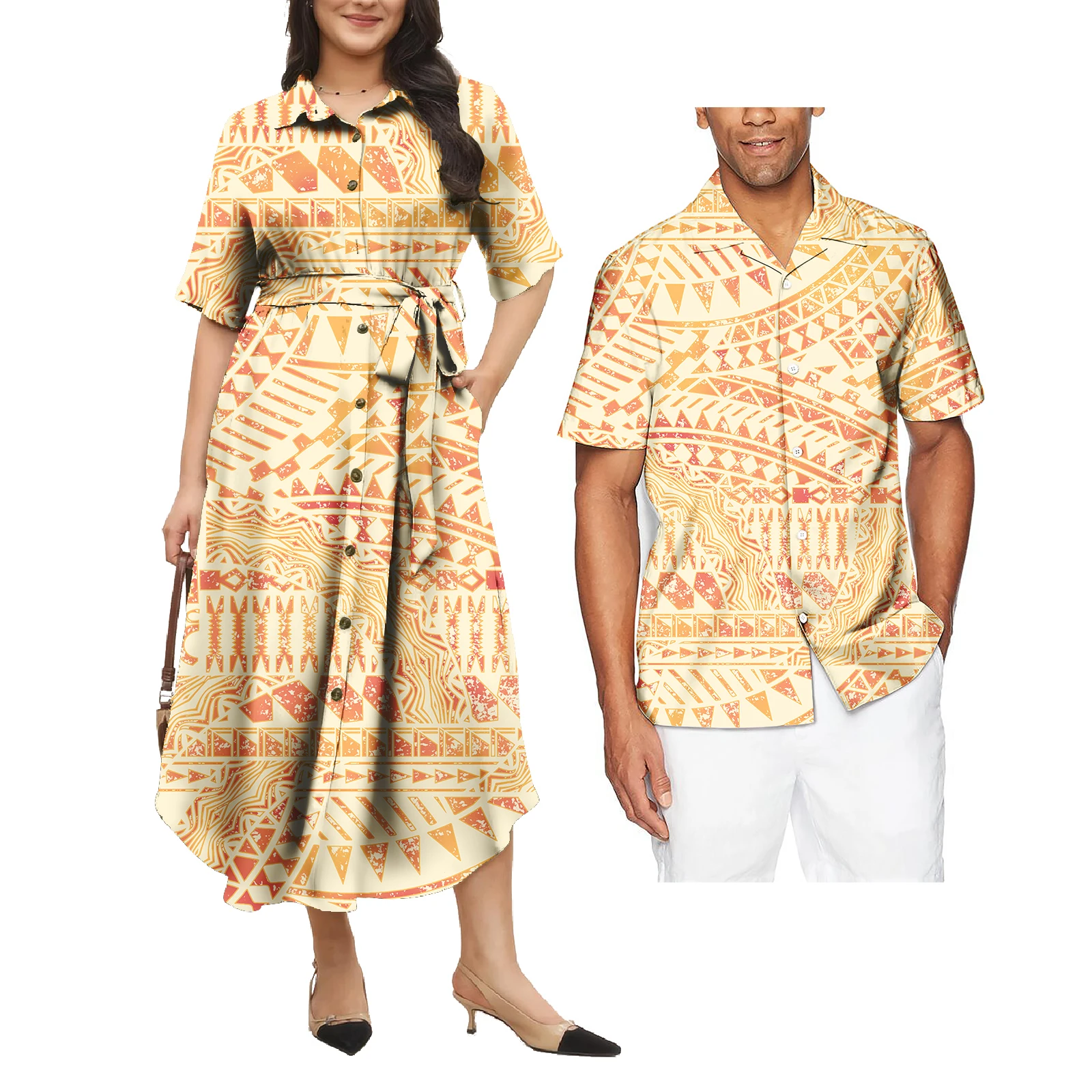 matching hawaiian shirt and dress Couple Shirts, Couple Outfits, Hawaiian Dress, Summer have spring dress and midi dress option. Elegant Polynesian Couple Of Set