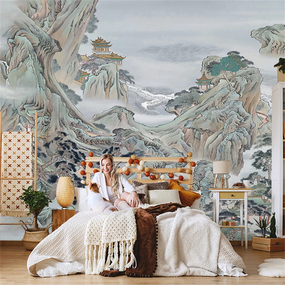 custom Modern Chinese luxury abstract ink landscape 3D mural wall paper scenery wallpapers living room background wall stickers