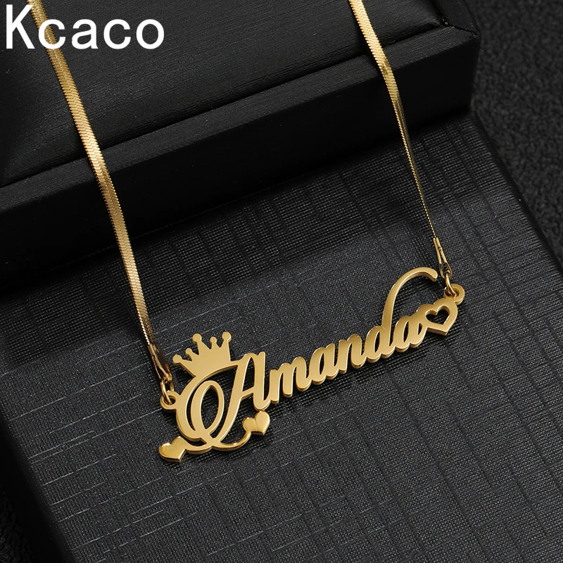 Kcaco Women Personalized Name Necklace Stainless Steel Snake Chain with Pendant Customized Nameplate  Jewelry Gifts