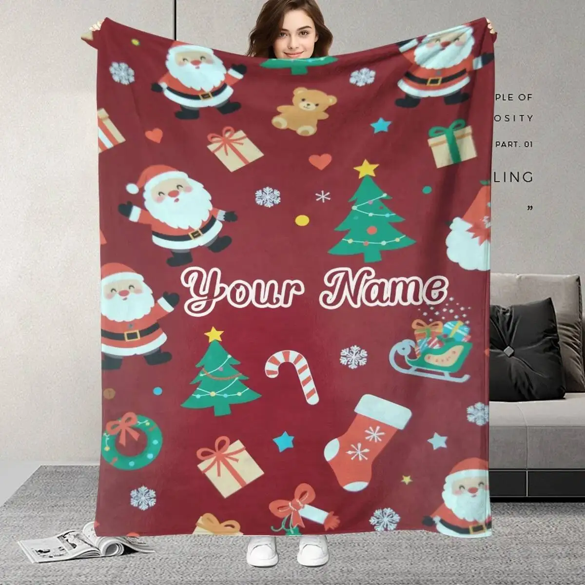 

Customized Name Blanket, Christmas, Cartoon Christmas Tree, Red, Warm Gift Family, Friends, Colleagues, Classmates, Teachers,