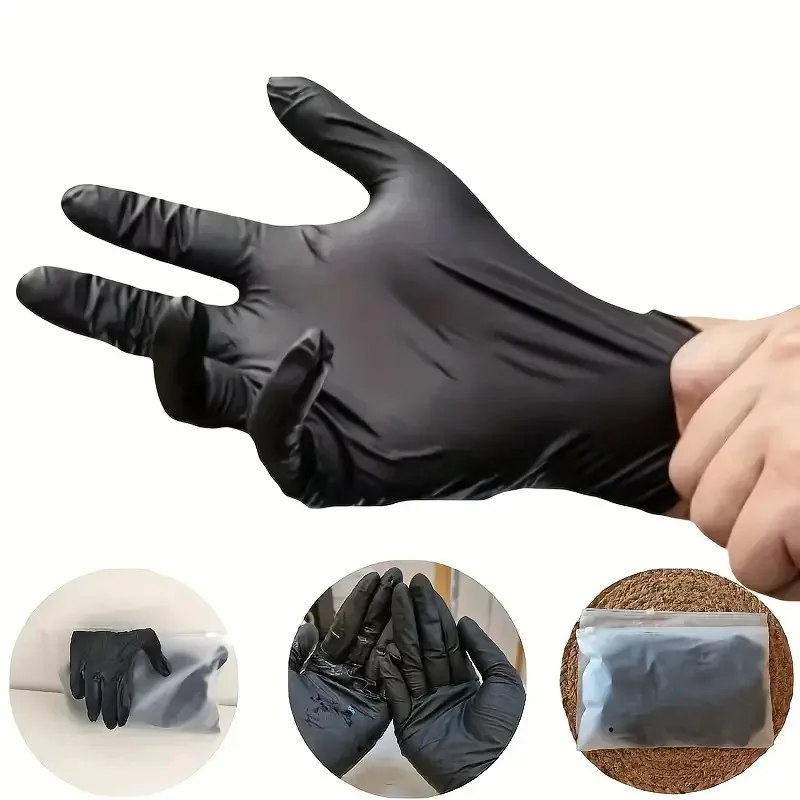 Black Nitrile Disposable Gloves XS-L 20/50/100Count Latex Free Home Cleaning Gloves Textured Cooking Tatto Industria Auto Gloves