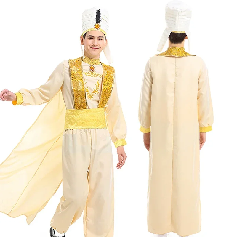 Aladdin lâmpada príncipe aladdin príncipe traje aladdin cosplay traje dos homens calças superiores chapéu roupas halloween carnaval festa terno