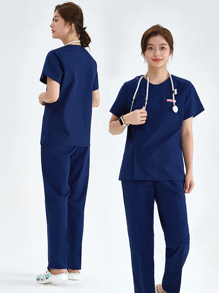 Medical Uniform Nurse Scrub Sets Women Men Zipper Basic Pro 2 Piece Top Drawstring Pants Heather Nursing Slim Tunic 205