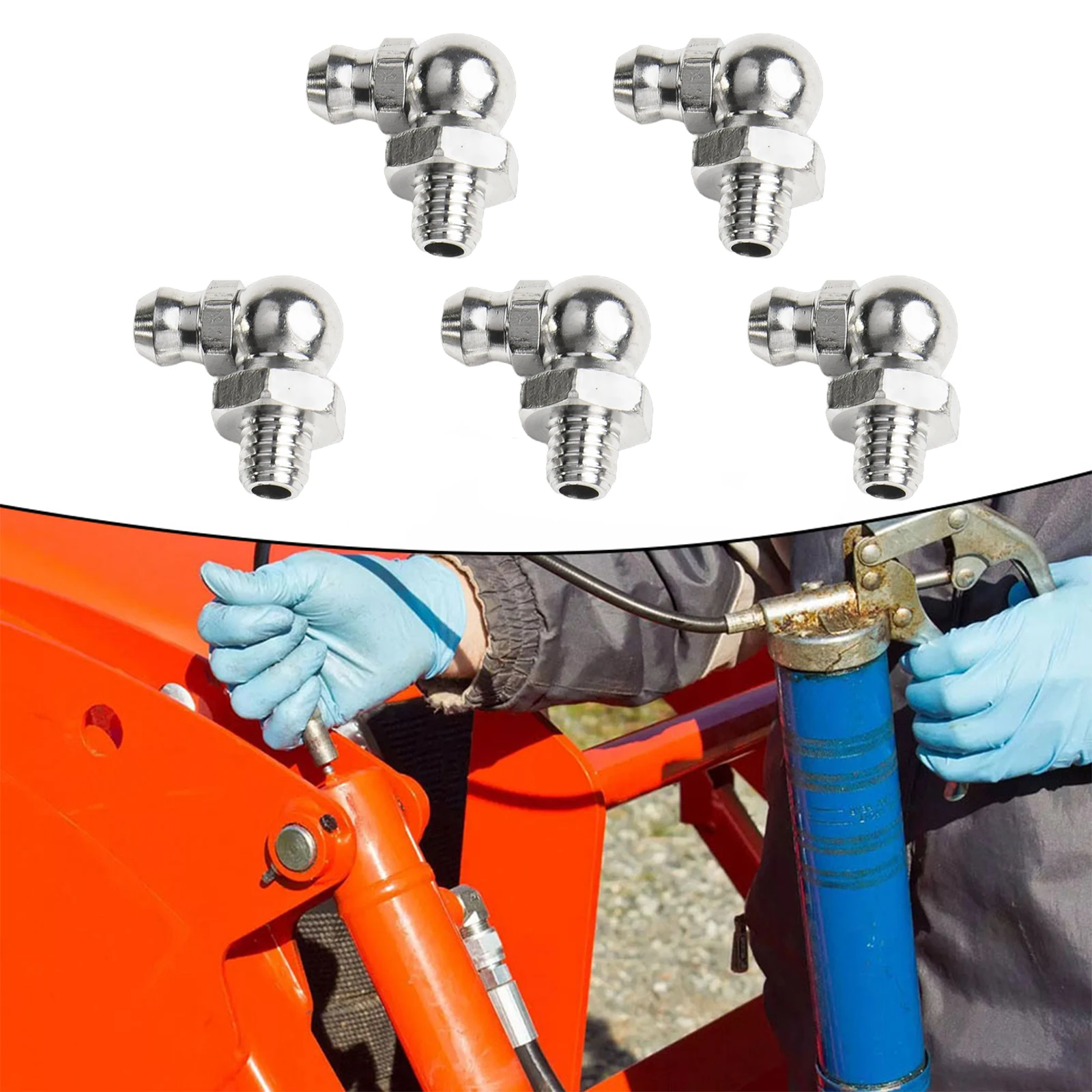 5pcs M6 Stainless Steel Thread Straight 90 Degree Angle Grease Nipple Fittings Kit Grease Nipple Hydraulic