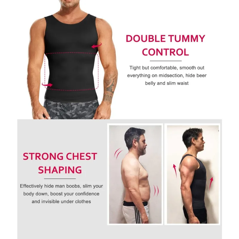 Chaleco moldeador deportivo para hombre, ropa interior de compresión de doble capa para Abdomen, cintura Abdominal, Tops ajustados