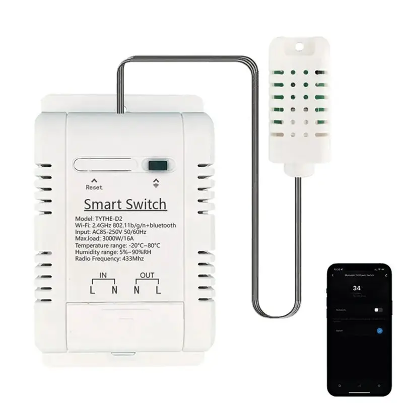 2X Tuya Smart Wifi Switch 3000W 16A Thermostat Temperature And Humidity Monitoring With Energy Consumption Monitor-AT36
