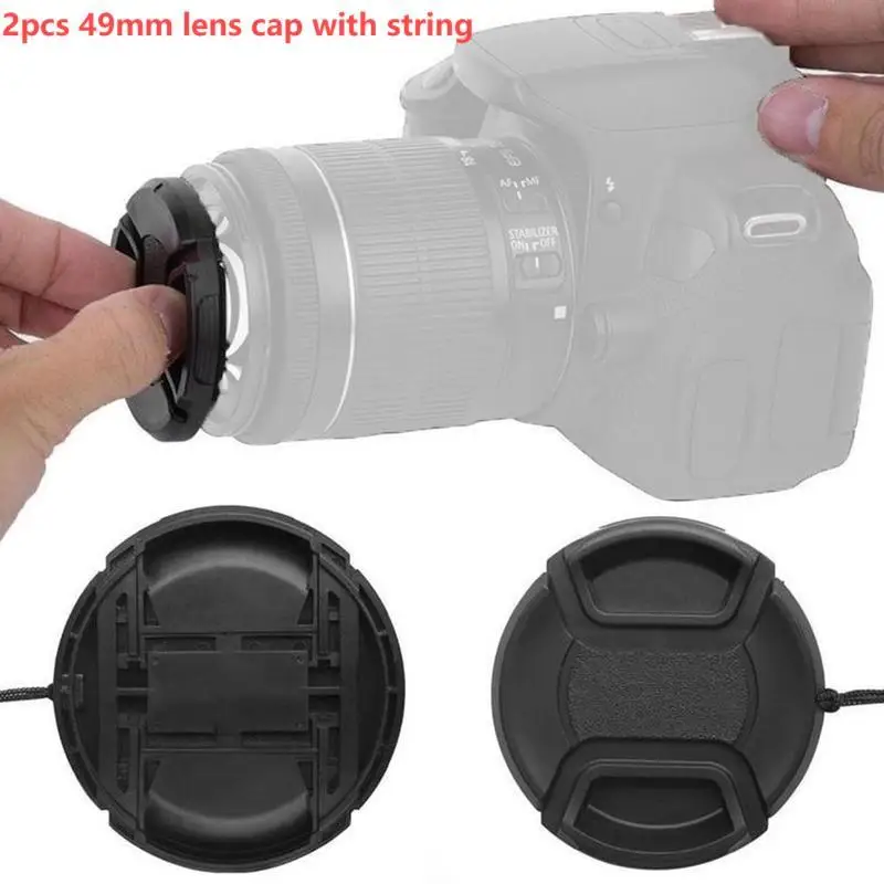 2pcs 49mm Lens Cap With String Lens Protector Anti Scratch For Digital Camera For Canon Nikon Accessories