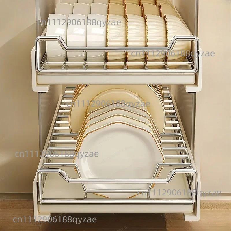 Kitchen dish storage rack No punching pull-out storage basket Household dish storage rack in kitchen cabinet