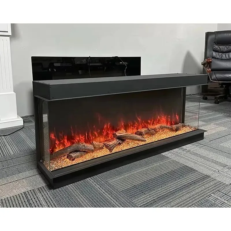 【Best-selling】Modern 3 Sided Electric Fireplaces Realistic Logs Smart Wifi APP 3D LED Flames Fireplaces 40 50 60 72 80 Inch