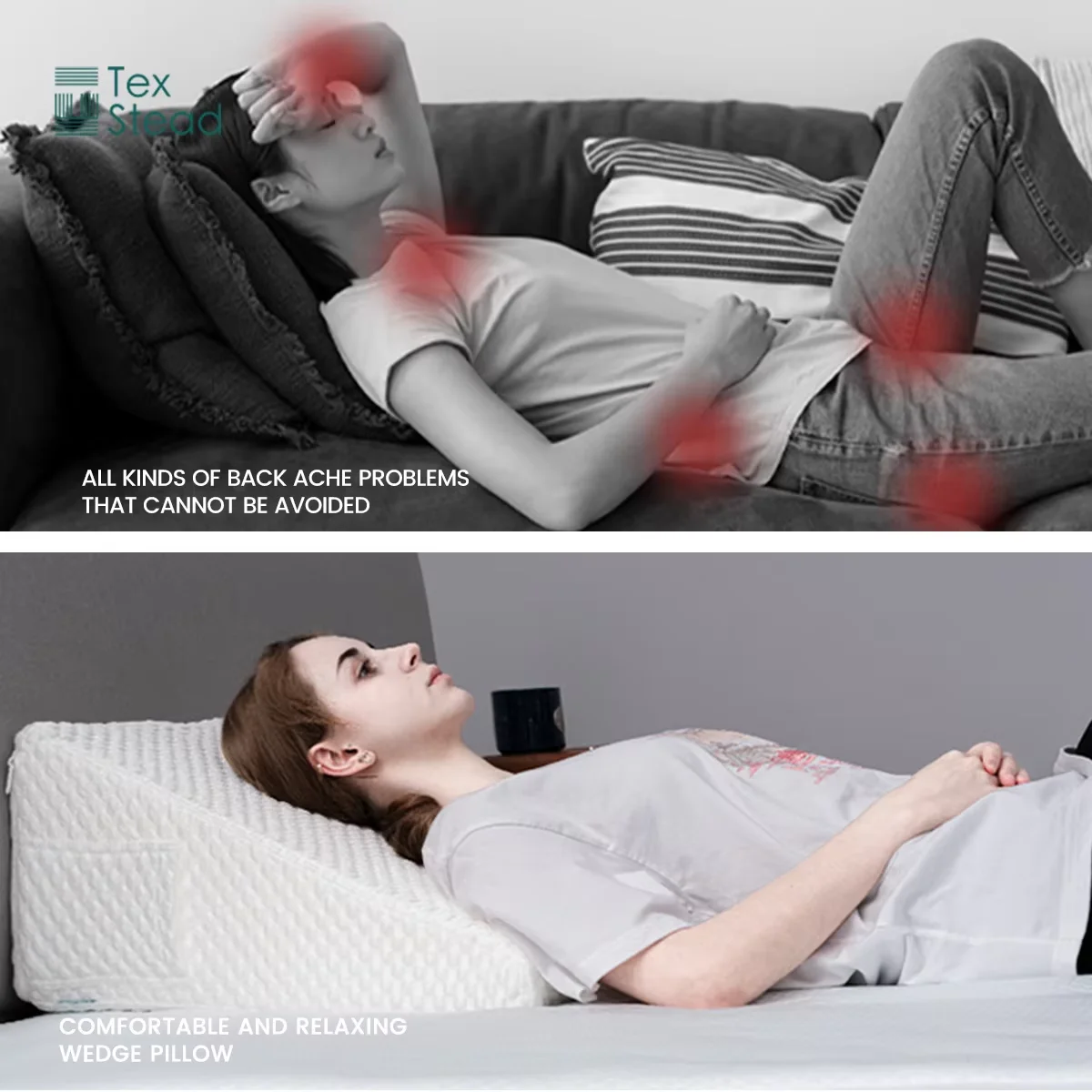 Wedge Triangle Pillow for Sleeping,Memory Foam Air Layer Cover,Spliced Design Back Support,Snoring Acid Reflux Relief