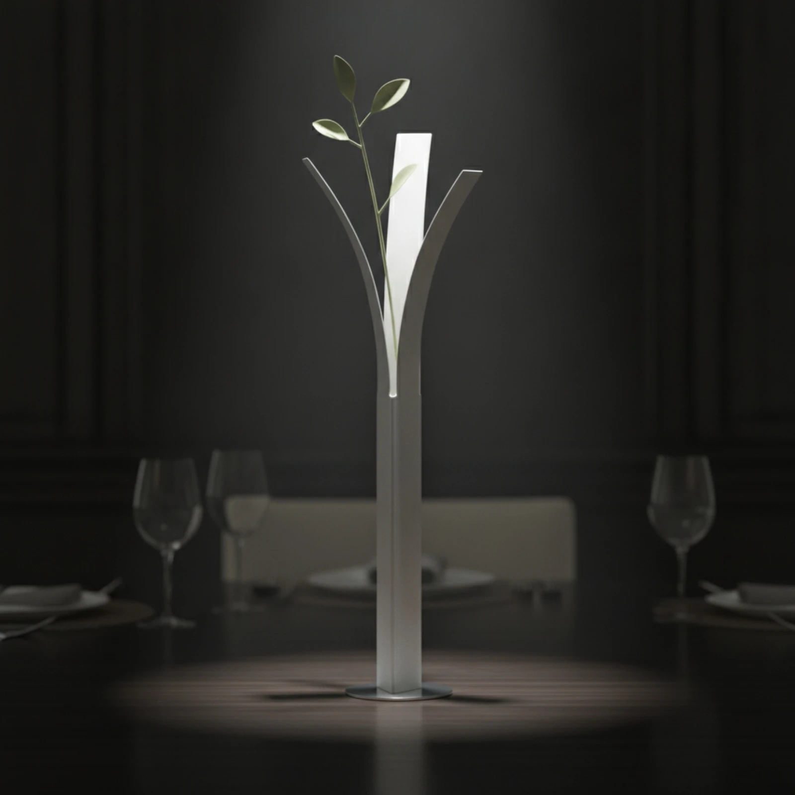 Metal Vase with Circular Base Slim Sculptural Vase Tabletop Flower Holder Contemporary Mirror Polished for Minimalists