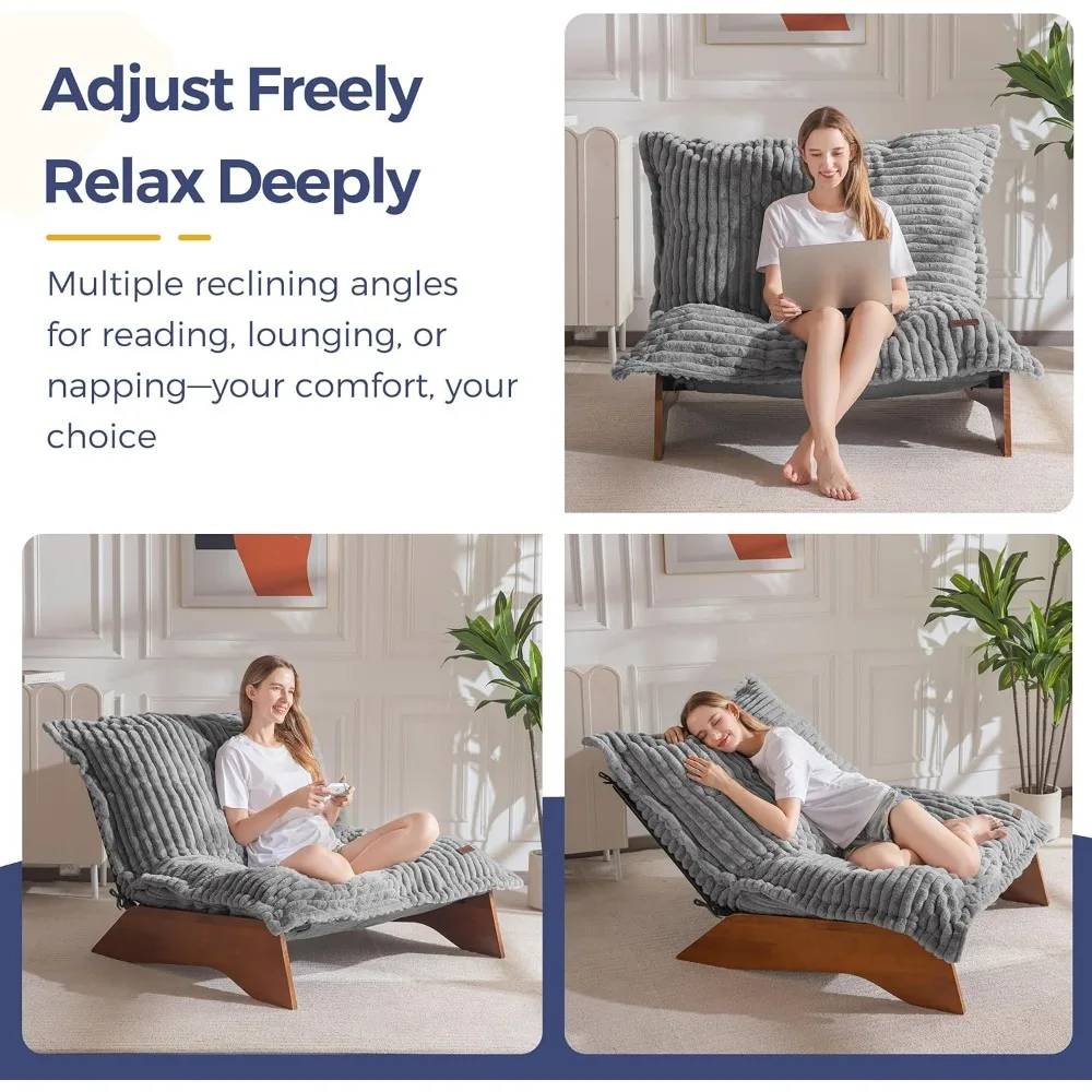 كرسي غرفة المعيشة القابل للتعديل من MAXYOYO، كرسي بين باج ذو 3 أوضاع مع غطاء قابل للإزالة، كرسي منجد بإطار، ناعم #4