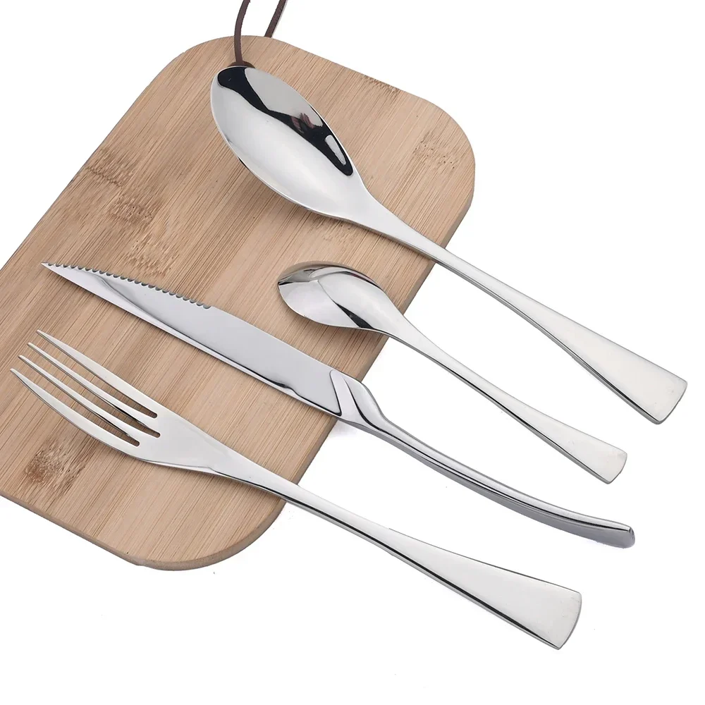 

4Pcs Cutlery Set 304 Stainless Steel Dinnerware Fork Spoons Sharp Knife Western Silverware Kitchen Home Luxury Flatware Set