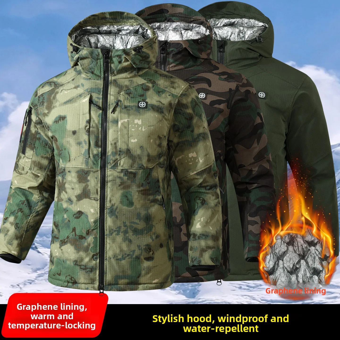 

Мужская камуфляжная хлопковая куртка с капюшоном Thiened, уличная спецодежда, ветрозащитная, водонепроницаемая, теплая, охранная одежда